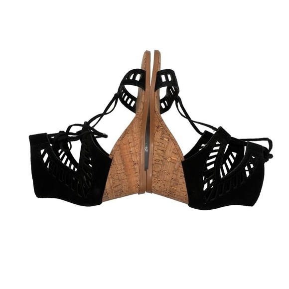 Black Cork Wedge Loraine Leather Lace Up Sandals Size 7 1/2 Women's - Picture 5 of 8